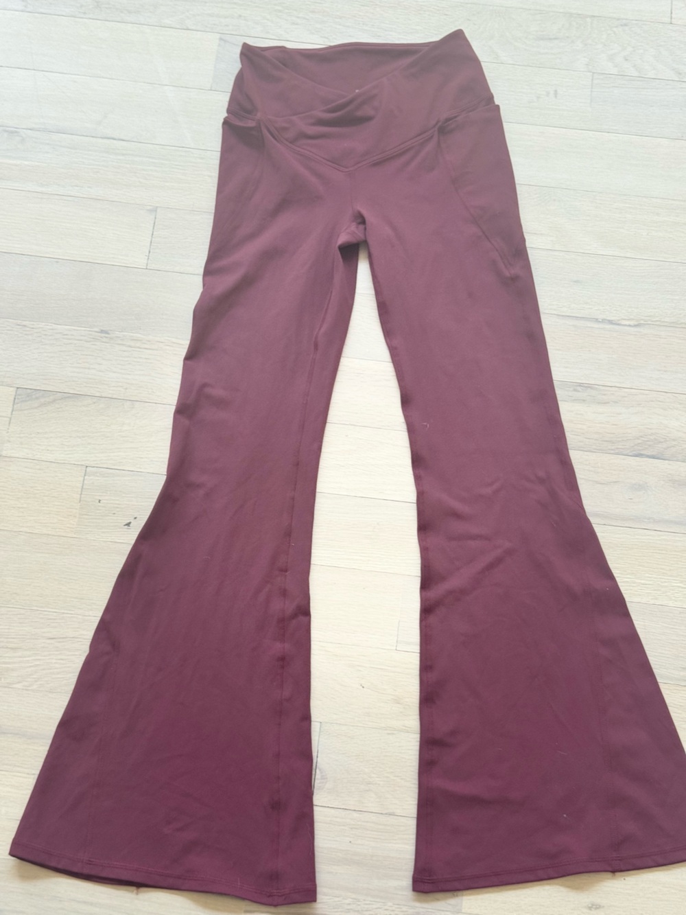 Fabletics High-Waist Flare Leggings in Burgundy